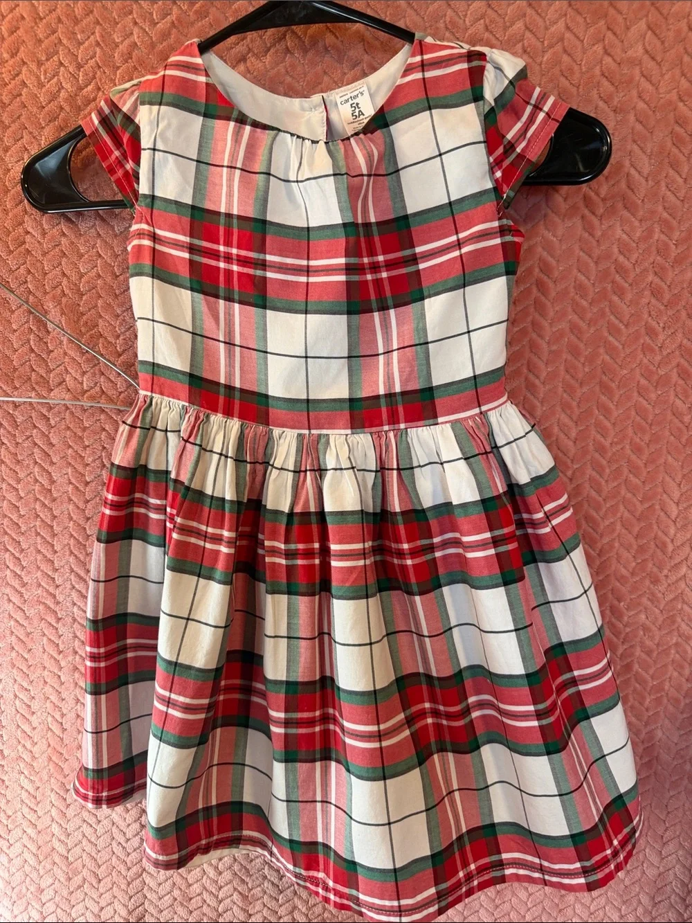 Girls Carter's Red, Green & Cream Plaid Cap-Sleeve Dress